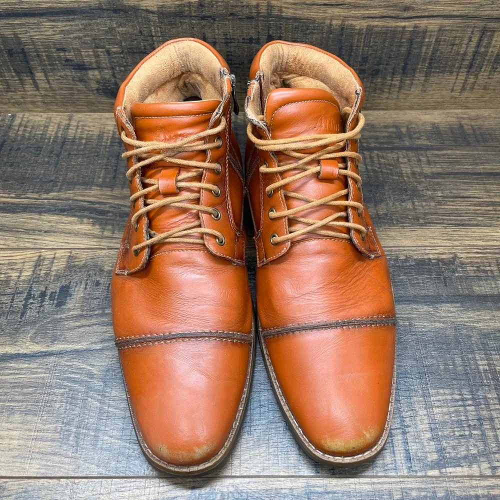 Azkbird Mens Brown Zip Lace up‎ Leather Ankle boots Oxfords Size 12